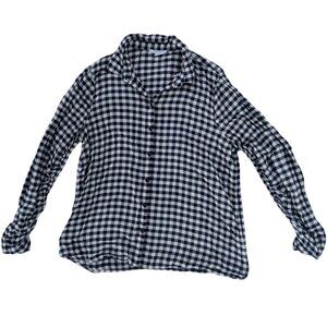 BeachLunchLounge Womens Size Large Button Top Gingham Ruched Sleeves Soft Grunge